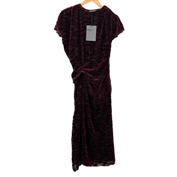 Zara Draped wine velvet mesh dress nwt women’s size XS - Picture 2 of 15